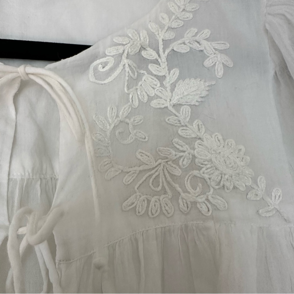 India Collection Emerson Fry Organic Cotton Embroidered Tie Front Top Womens - Picture 4 of 14